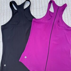 lululemon athletica Black and Purple Women's Racerback Tank Tops- size 4-6